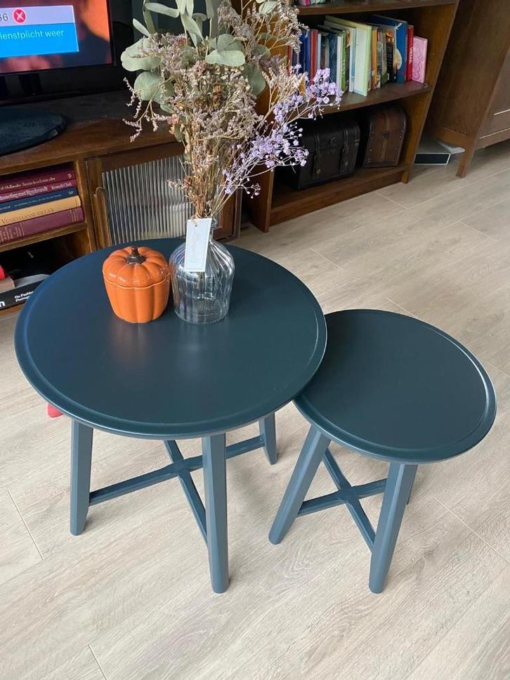 Bijzettafel set - donkerblauw, Huis en Inrichting, Tafels | Bijzettafels, Zo goed als nieuw, Rond, 45 tot 60 cm, Minder dan 55 cm