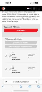 Feyenoord as roma vak uu, Tickets en Kaartjes, Sport | Voetbal, Losse kaart, Europa of Champions League, Eén persoon