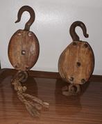 Katrol oude houten katrols decoratie, Antiek en Kunst, Ophalen of Verzenden