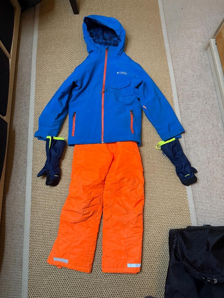 ski set kinderen columbia zgan warm blauw oranje maat122/128, Gebruikt, Columbia, Ophalen of Verzenden, Setje