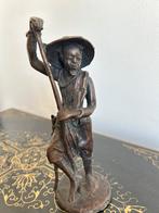 Antiek Aziatisch bronzen beeld van oude man met kalebas, Ophalen of Verzenden