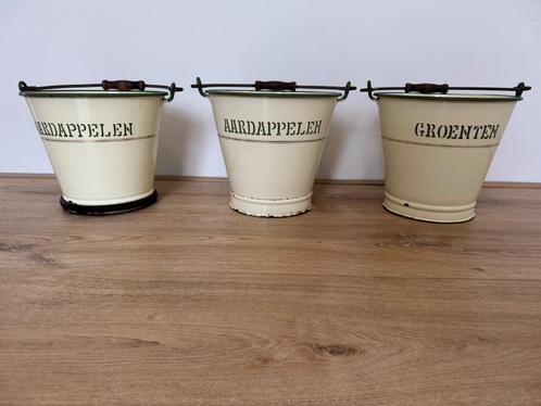 Emaille emmers - crème groen - 3 stuks, Antiek en Kunst, Antiek | Emaille, Ophalen of Verzenden