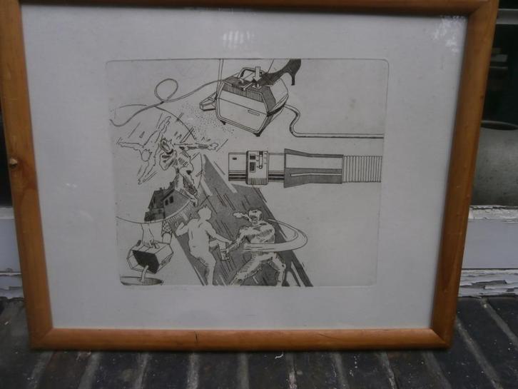 "" Technische ""  Striptekening van Roel Mostert Mooie lijst, Antiek en Kunst, Kunst | Tekeningen en Foto's, Ophalen of Verzenden