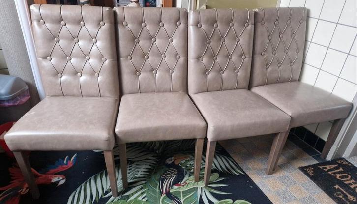 4 Eetkamerstoelen, Huis en Inrichting, Stoelen, Gebruikt, Vier, Hout, Overige materialen, Bruin, Ophalen