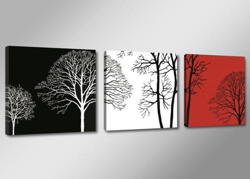 Zwart Wit Rood Bomen * 3 Luik van Canvas Nieuw 50x150cm, Antiek en Kunst, Kunst | Schilderijen | Abstract, Ophalen of Verzenden
