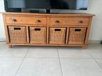 Dressoirkast of tv-kast oud grenen 2 lades & 4 rieten manden, Huis en Inrichting, Kasten | Dressoirs, 150 tot 200 cm, 25 tot 50 cm