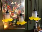 SALE ! Set van 3 Frans Brocante Lampjes Tulpmodel Gele Rand., Ophalen of Verzenden