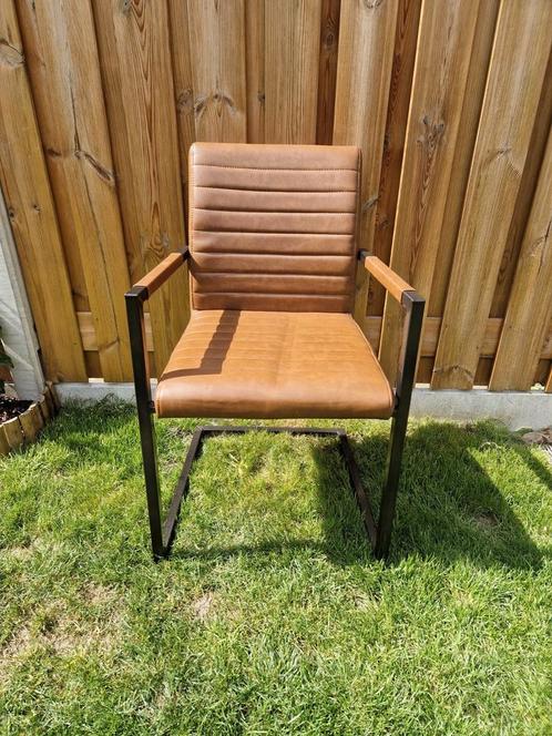 4x Woood Eetkamerstoelen Bas - Bruin Leer, Huis en Inrichting, Stoelen, Zo goed als nieuw, Vier, Leer, Metaal, Bruin, Ophalen