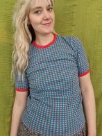Vintage t-shirt - blauw/rood - print - patroon - 36/S, Kleding | Dames, T-shirts, Gedragen, Blauw, Vintage, Ophalen of Verzenden