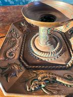 Antieke koperen kandelaar met draken arts & crafts, Antiek en Kunst, Ophalen of Verzenden, Koper of Brons