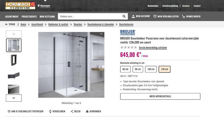 Panorama zijwand douche – 990 x 1995 mm, Doe-het-zelf en Verbouw, Sanitair, Nieuw, Douche, Glas, Ophalen