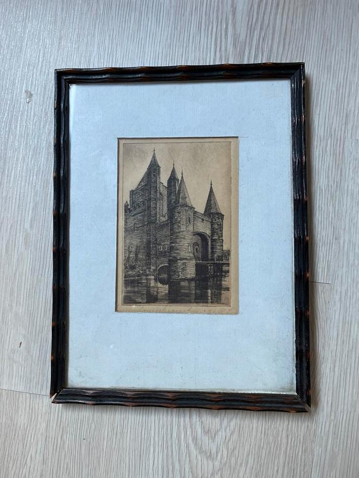 Oude Stadspoort Ets in Lijst, Antiek en Kunst, Kunst | Etsen en Gravures, Ophalen