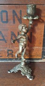 Antieke kandelaar met putto, Antiek en Kunst, Antiek | Kandelaars, Ophalen of Verzenden, Koper of Brons