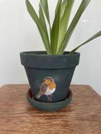 Handbeschilderde Bloempot Vogel Roodborstje, Rond, Ophalen of Verzenden, Zo goed als nieuw, Aardewerk