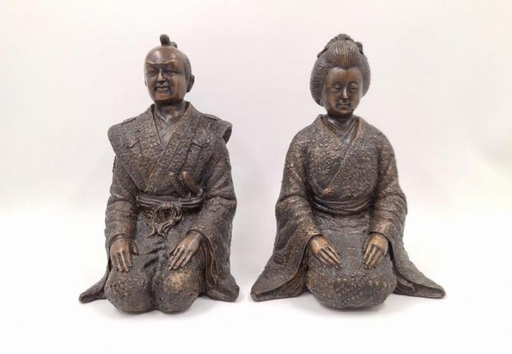 Bronzen samoerai paar, Antiek en Kunst, Kunst | Beelden en Houtsnijwerken, Verzenden
