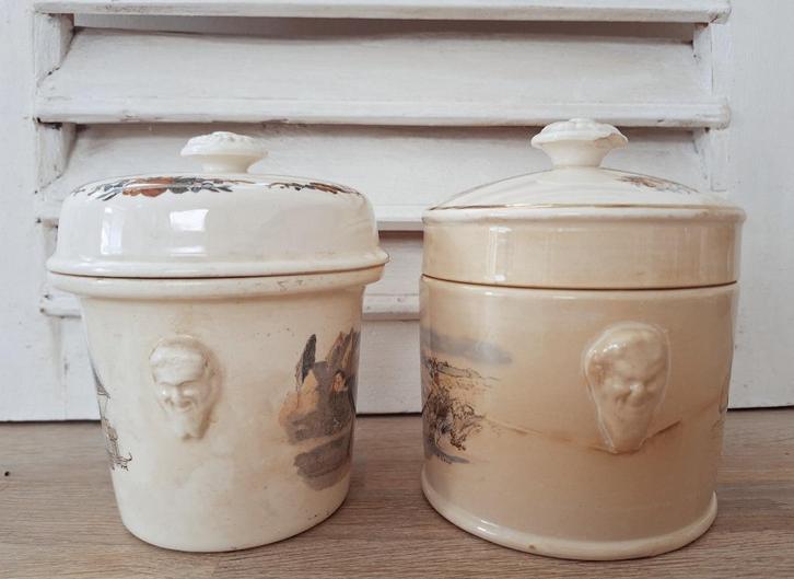 Oude Terrine's Sarreguemines, saterhoofdjes, Obernai, Antiek en Kunst, Antiek | Servies los, Ophalen of Verzenden