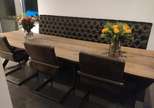 Boomstam Eettafel met Bank & Stoelen - Wegens Verhuizing, Huis en Inrichting, Tafels | Eettafels, Zo goed als nieuw, 100 tot 150 cm