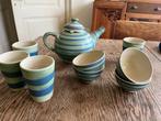 Handgemaakte keramieke theeset- Zeegroen/blauw gestreept, Ophalen, Keramiek, Overige typen, Nieuw