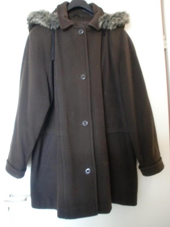 Wollen wintercoat donker bruin met afneembare capuchon Canda, Kleding | Dames, Jassen | Winter, Zo goed als nieuw, Maat 42/44 (L)