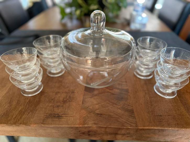 Antieke bowl set – compleet met 12 glaasjes (60+ jaar oud, Verzamelen, Glas en Borrelglaasjes, Nieuw, Overige typen, Ophalen
