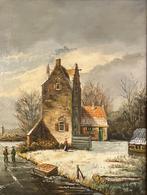 Schilderij winterlandschap in een mooie lijst. Dick van Dijk, Ophalen of Verzenden