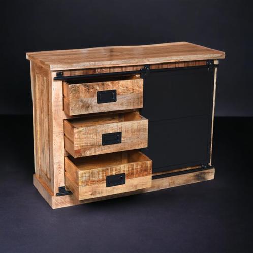 Industrieel mangohouten dressoir met schuifdeur, 120cm, Huis en Inrichting, Kasten | Dressoirs, Nieuw, 100 tot 150 cm, 25 tot 50 cm