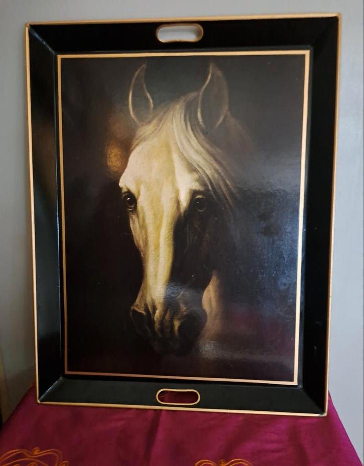 Paarden Dienblad Metaal, Huis en Inrichting, Woonaccessoires | Dienbladen, Gebruikt, Metaal, Rechthoekig, Ophalen of Verzenden