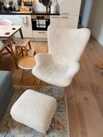 Kave Home Fauteuil met Voetenbank - Wit & Hout, Ophalen, Gebruikt, Minder dan 75 cm, 50 tot 75 cm