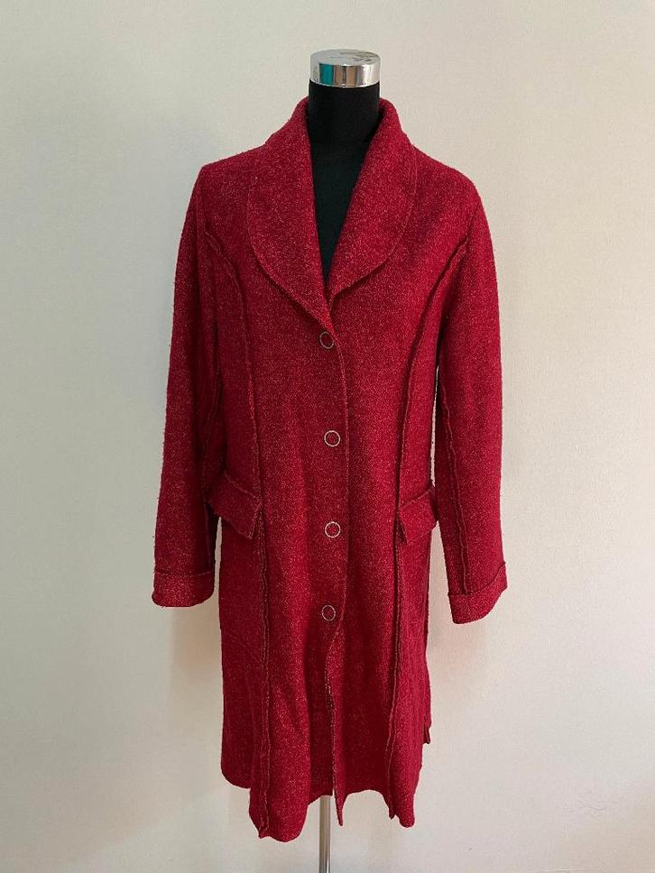 Jas29 - Wijnrode Heart wol-viscose winterjas mt 12 = XL, Kleding | Dames, Jassen | Winter, Zo goed als nieuw, Maat 46/48 (XL) of groter