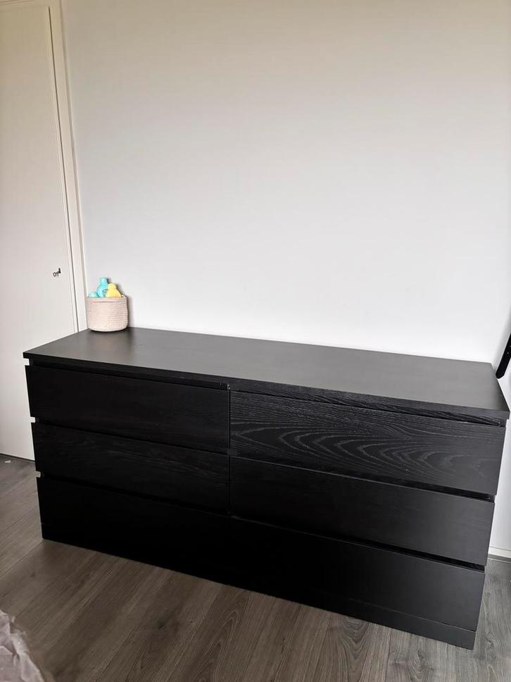 Zwarte IKEA Malm ladekast - 6 lades, Huis en Inrichting, Kasten | Dressoirs, Zo goed als nieuw, 50 tot 100 cm, 25 tot 50 cm, Met lade(s)