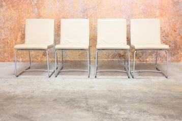 ZGAN4 cremekleurige leren Leolux Spring eetkamerstoelen beschikbaar voor biedingen