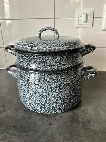 Stoompan/rijstpan gewolkt grijs emaille  beschikbaar voor biedingen