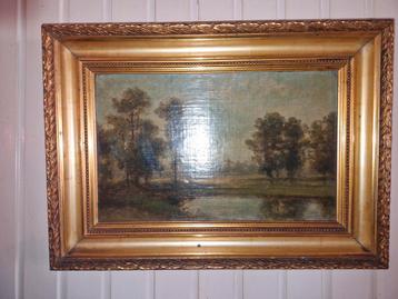 Oud schilderijtje met gouden lijst beschikbaar voor biedingen