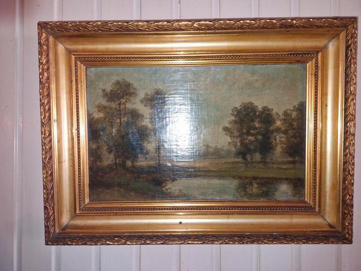 Oud schilderijtje met gouden lijst, Antiek en Kunst, Kunst | Schilderijen | Klassiek, Ophalen of Verzenden