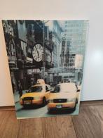 Afbeelding taxi Time Square op hout 35x25 cm, Ophalen, Minder dan 50 cm, Gebruikt, Schilderij