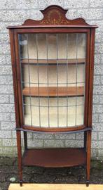 1398 Antieke noten houten vitrine., Ophalen of Verzenden