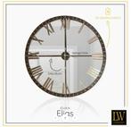 LW Collection Wandklok Elias spiegelklok Zwart grijs 80cm, Ophalen, Nieuw, Analoog, Wandklok