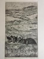 Willem Gispen ets Spaans landschap 1970 in lijst, Ophalen of Verzenden