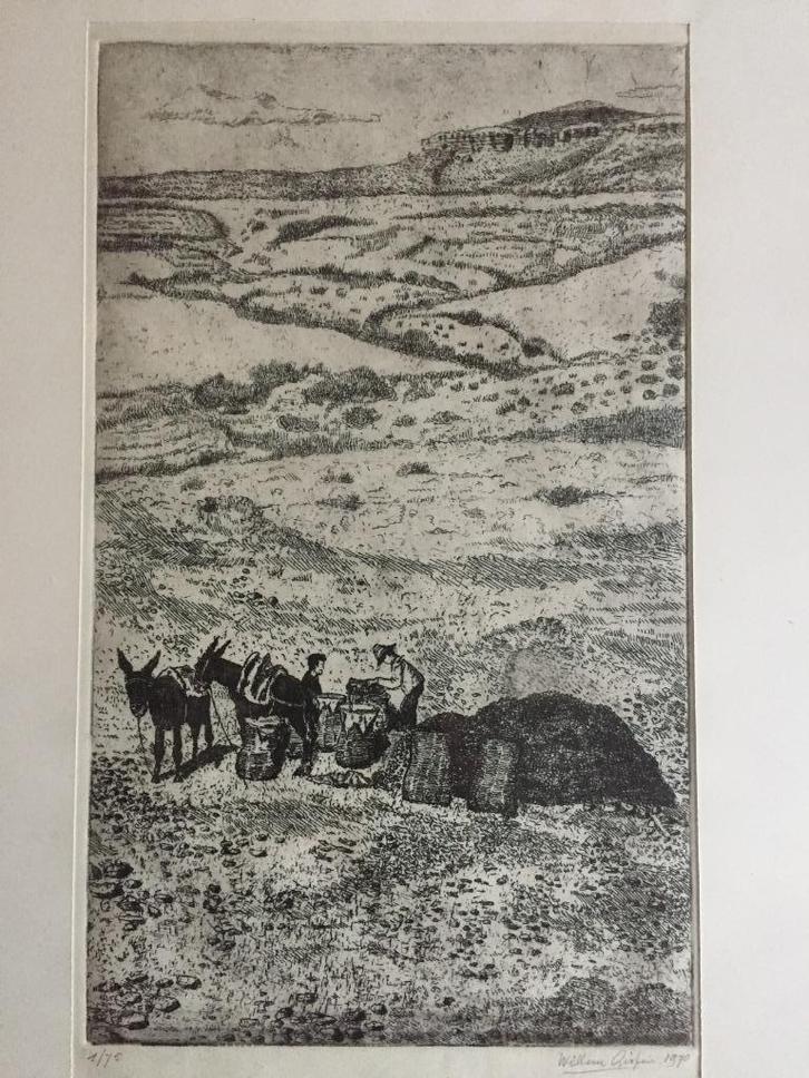 Willem Gispen ets Spaans landschap 1970 in lijst, Antiek en Kunst, Kunst | Etsen en Gravures, Ophalen of Verzenden