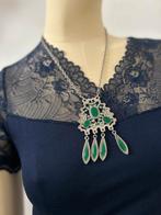 Zilverkleurige collier, Ophalen of Verzenden, Zo goed als nieuw, Groen, Overige materialen