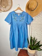 Vintage cottagecore geborduurde jurk S-L, Blauw, Maat 42/44 (L), Ophalen of Verzenden, Zo goed als nieuw
