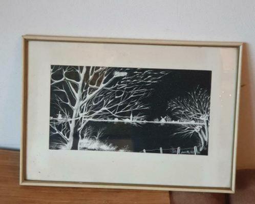 Hollands landschap tekening scratchboard (scraperboard), Antiek en Kunst, Kunst | Etsen en Gravures, Ophalen