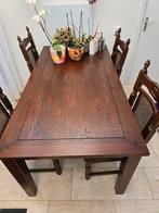 Massief eikenhouten eettafel & 4 stoelen (ook apart te koop), Ophalen, Gebruikt, 4 tot 6 stoelen