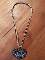 Zwart / witte ketting met hanger en strass, Sieraden, Tassen en Uiterlijk, Kettingen, Ophalen of Verzenden, Zo goed als nieuw