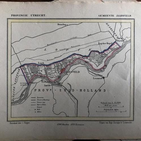 09 / Kuyper kaart Utrecht van Jaarsveld Litho uit 1867, Antiek en Kunst, Kunst | Litho's en Zeefdrukken, Ophalen of Verzenden