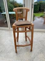 Teak houten hoge tafel met 4 barkrukken, Huis en Inrichting, Barkrukken, Ophalen, Gebruikt, Met voetsteun, 90 cm of meer