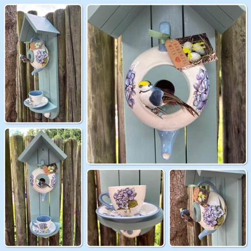 Cadeautip! JTS Hortensia Theepot Vogelhuisje, Huis en Inrichting, Keuken | Servies, Nieuw, Overige typen, Overige stijlen, Keramiek