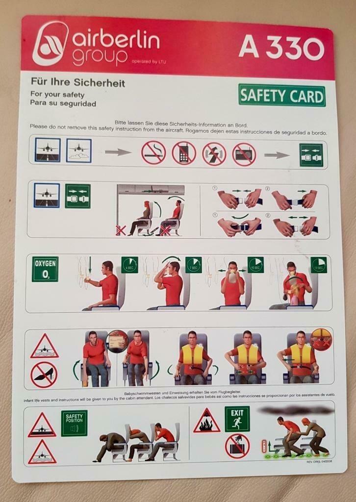 Air Berlin A330 flight safetycard, Verzamelen, Luchtvaart en Vliegtuigspotten, Zo goed als nieuw, Kaart, Foto of Prent, Ophalen of Verzenden