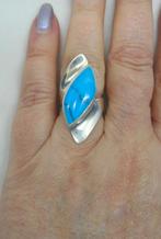 Zilveren royale ring met blauwe steen maat 16 nr.1306, Verzenden, Dame, Zilver, Zilver