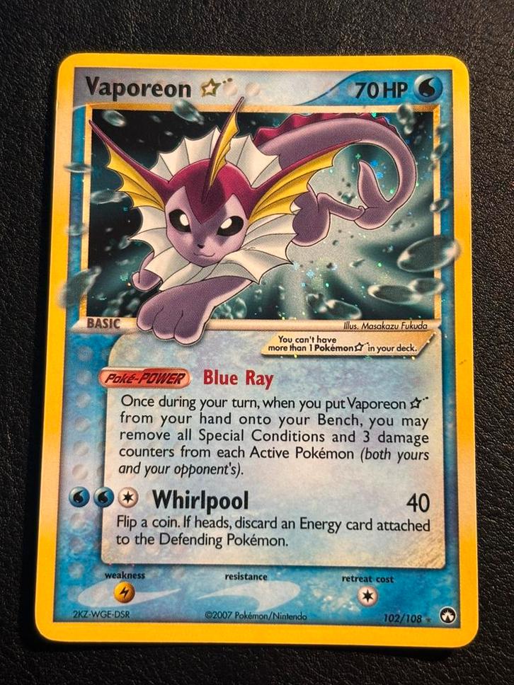 Vaporeon Gold Star - Power Keepers 102/108 (EXC), Hobby en Vrije tijd, Verzamelkaartspellen | Pokémon, Zo goed als nieuw, Ophalen of Verzenden